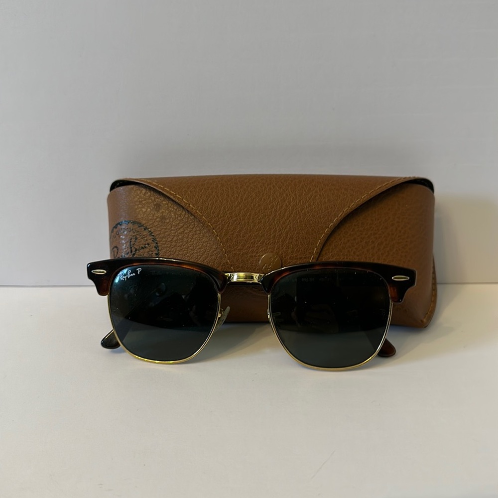 Ray-Ban Polarized Clubmaster Tortoise Shell w/ Green Lenses Sunglasses 49mm